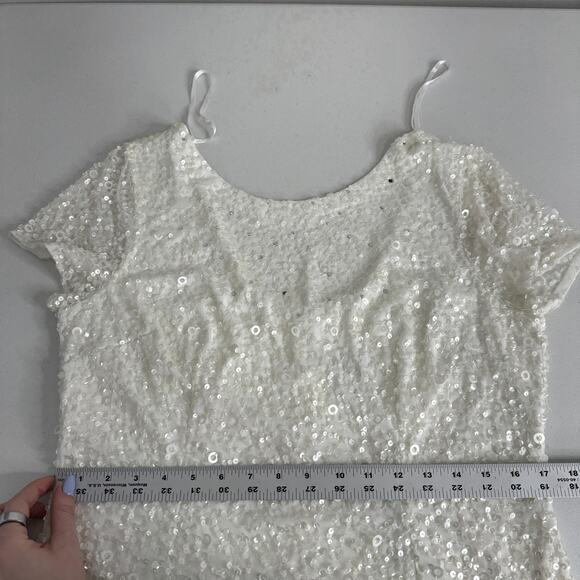 Adrianna Papell Dress Womens 16 Ivory Sequin Maxi Gown Wedding Bridal Formal - Picture 14 of 16